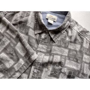 Bob Timberlake fish Print Button Down Casual Short Sleeve Shirt Gray Geometric L